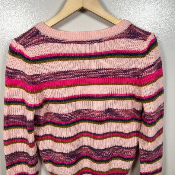 Sundance Wool Blend Sweater Size XS Pink Striped V-neck Cozy Comfy Pullover - Picture 7 of 8